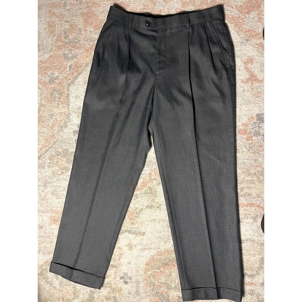 Stafford Essentials Classic Fit Slacks 34x30 | Gray | Button Pocket | Cuffed Hem